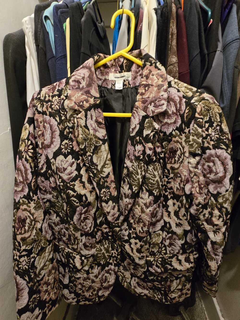 Dress Barn Pink and Black Floral Brocade Blazer